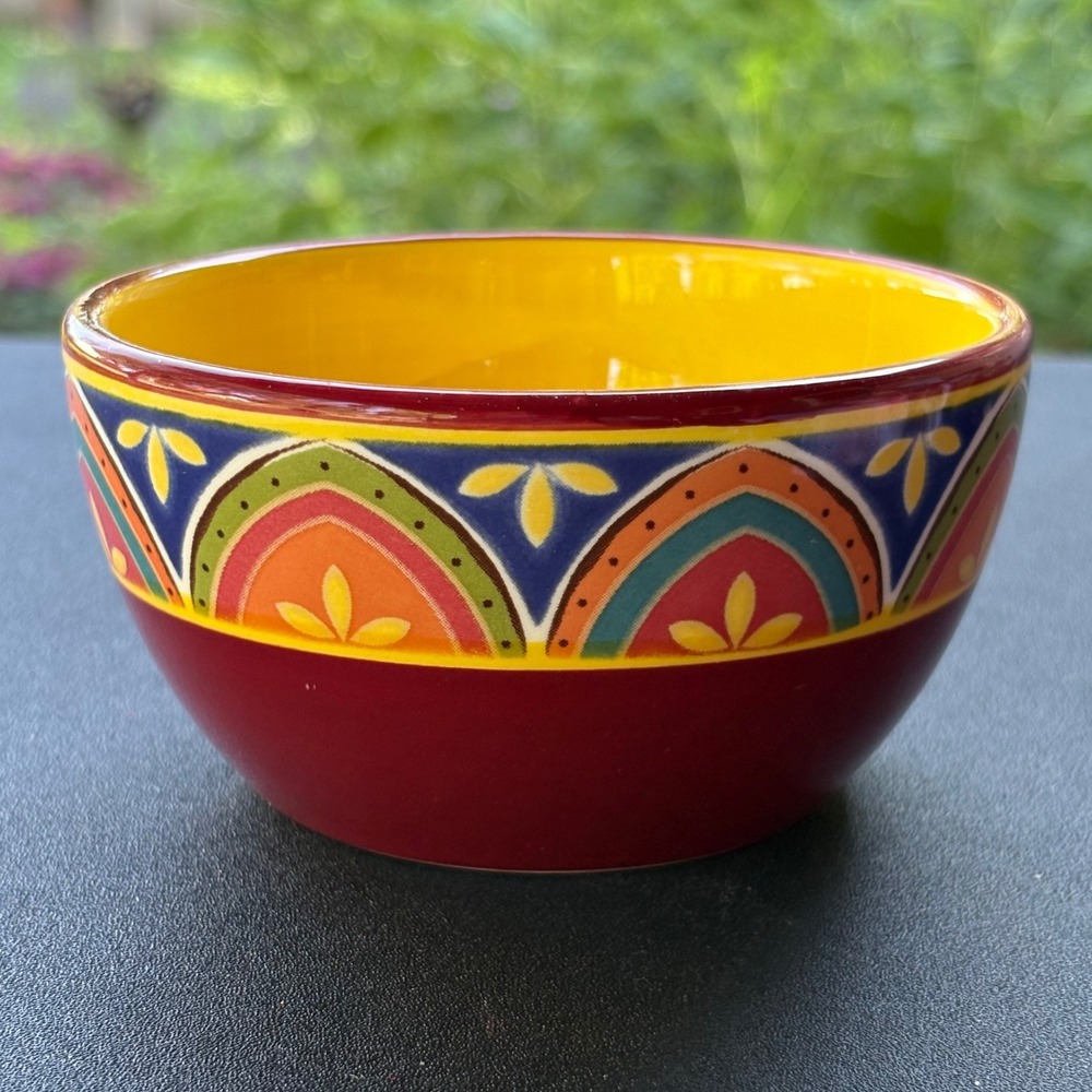 Pier 1 Mexicali Ironstone Bowl Red Yellow Southwestern Geometric Floral Boho